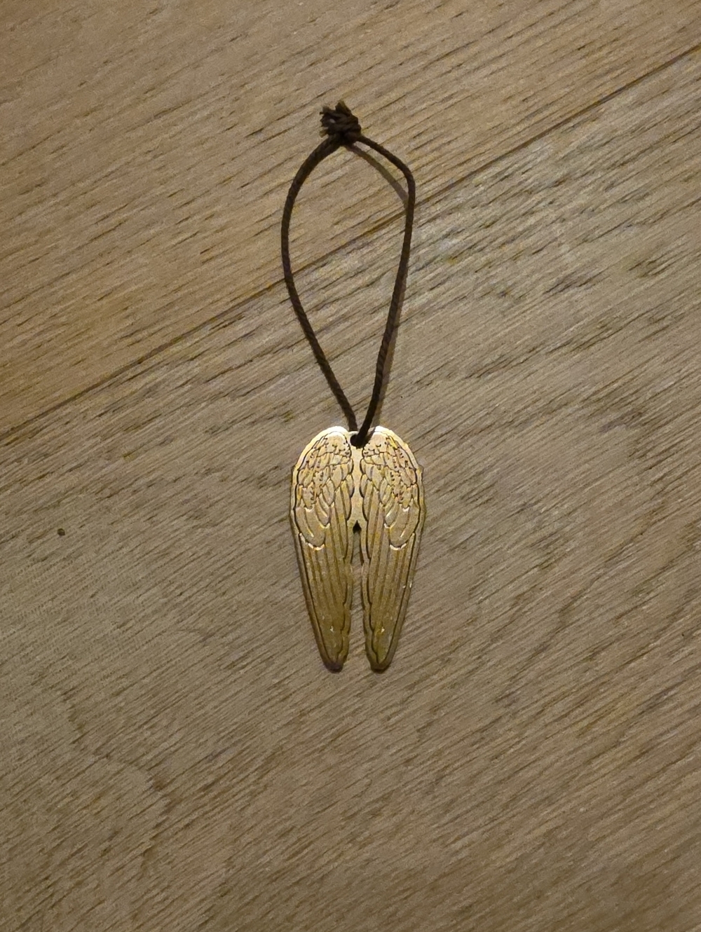 Angels Envy Wings Ornament on Brown Cord Loop